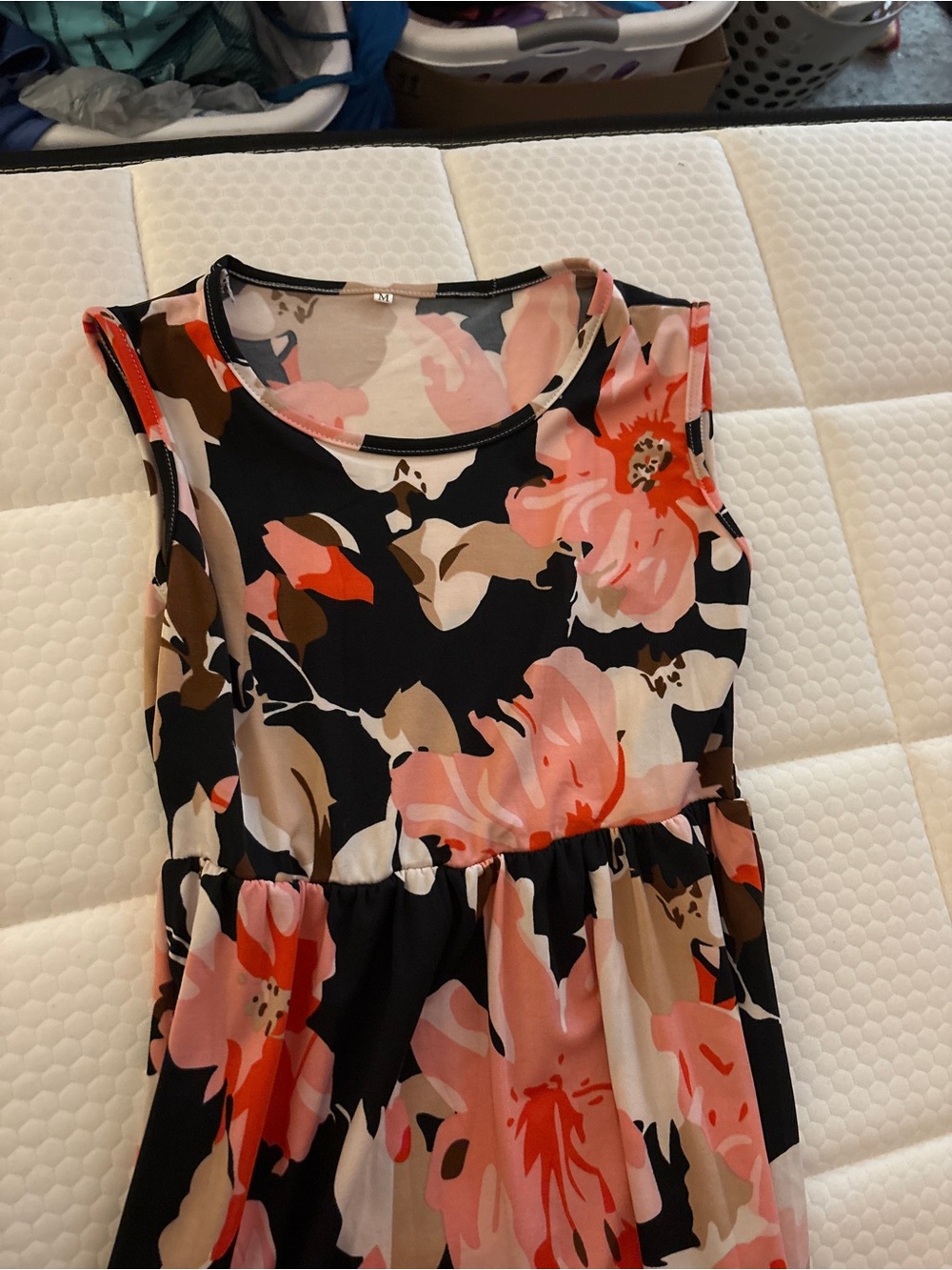 Sleeveless Floral Midi Dress in Black and Pink